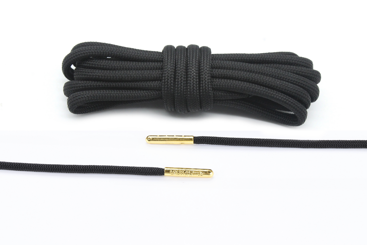 Black Round Laces - Gold Aglets