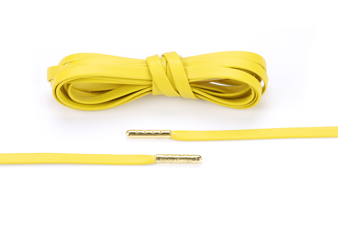 Yellow Premium Leather Laces - Gold Aglets