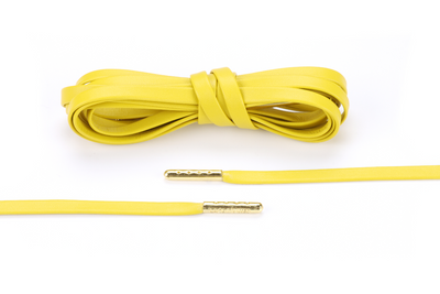 Yellow Premium Leather Laces - Gold Aglets