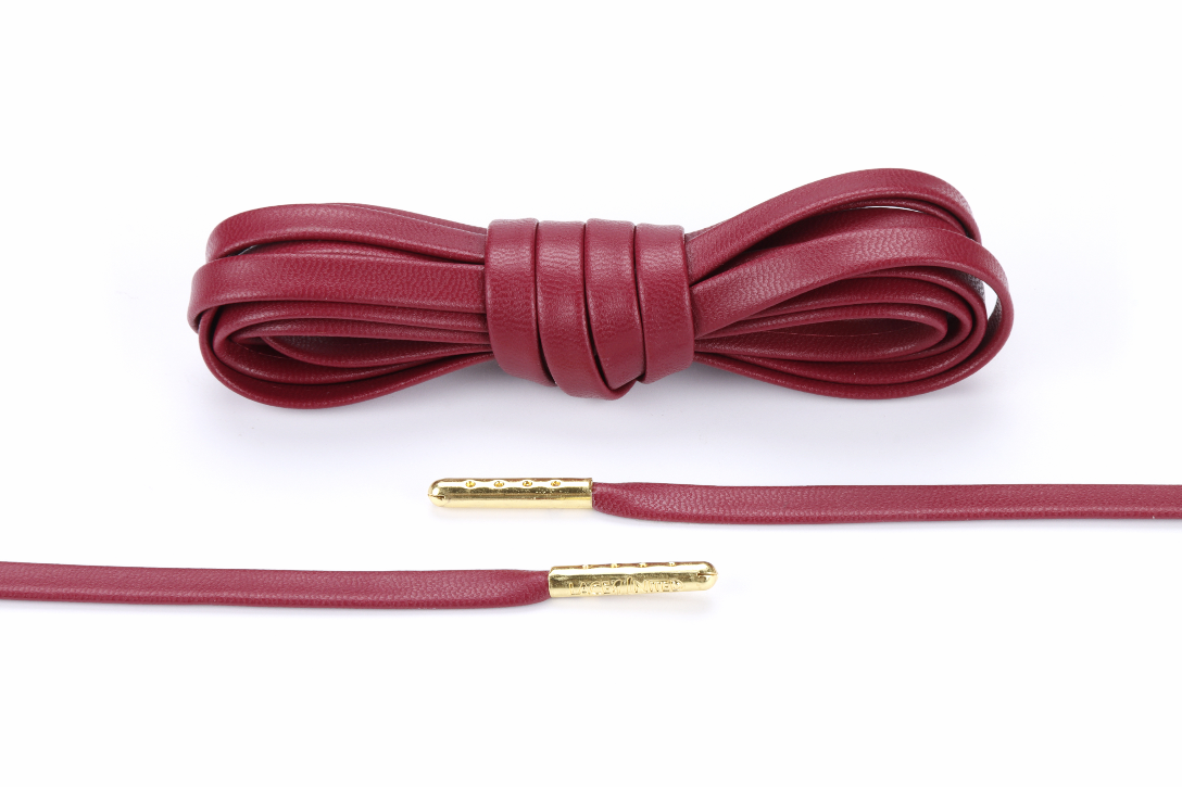 Burgundy Premium Leather Laces - Gold Aglets
