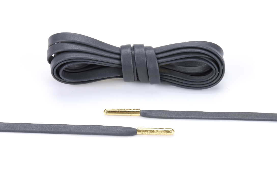 Grey Premium Leather Laces - Gold Aglets