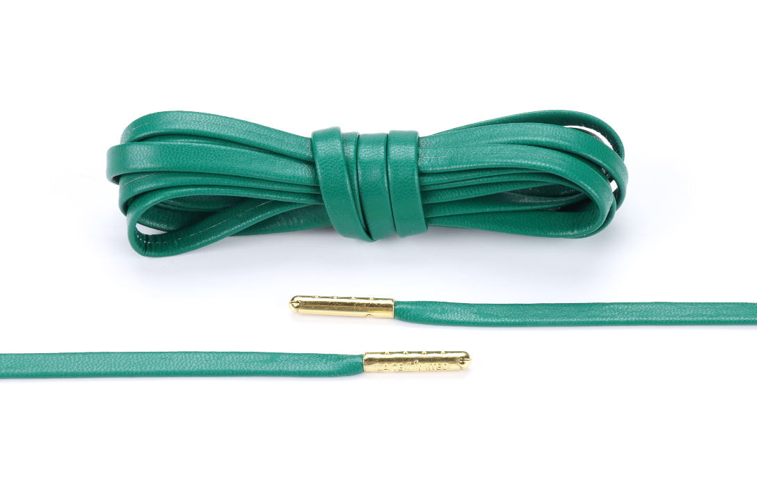 Green Premium Leather Laces - Gold Aglets