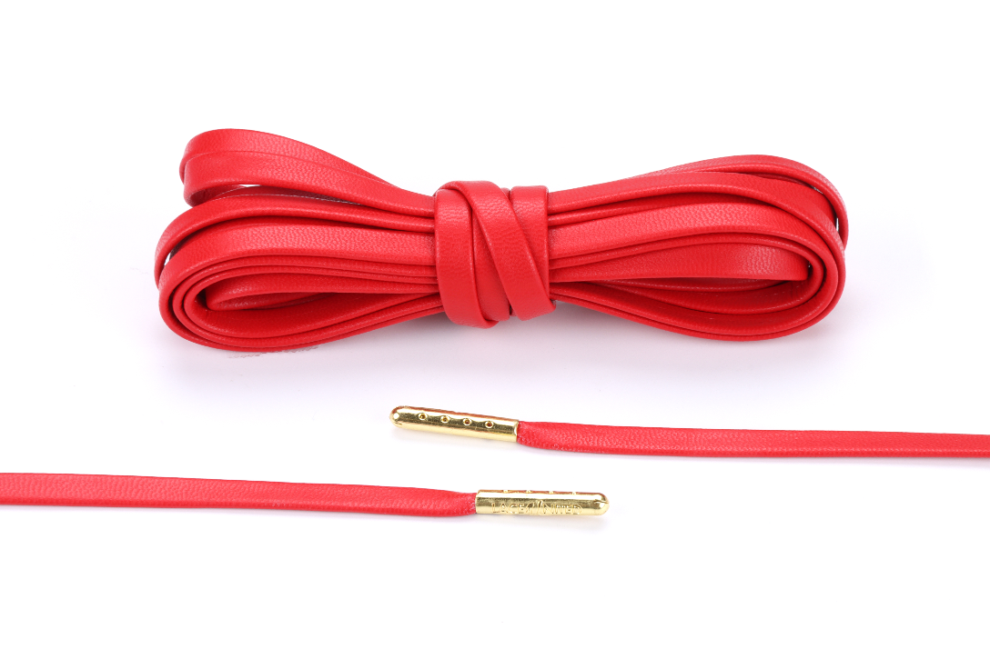 Red Premium Leather Laces - Gold Aglets