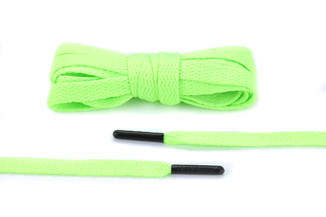 Neon Green Flat Laces - Black Aglets